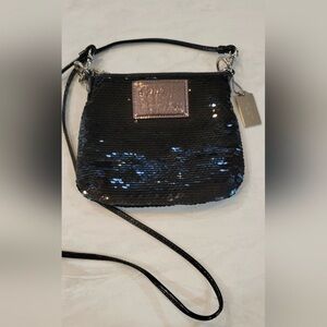 Coach Black Sequin Poppy Crossbody Bag silver metal tag collectible AUTHENTIC
